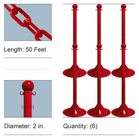 Mr. Chain Sfty Org Medium Duty Stowable Stanchion Kit and Chain, 6PK 73712-6